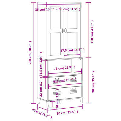 vidaXL Highboard VIKEN svart 80x40x200 cm heltre furu