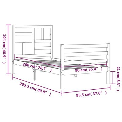 vidaXL Sengeramme med hodegavl 90x200 cm heltre