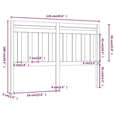 vidaXL Sengegavl 126x4x100 cm heltre furu