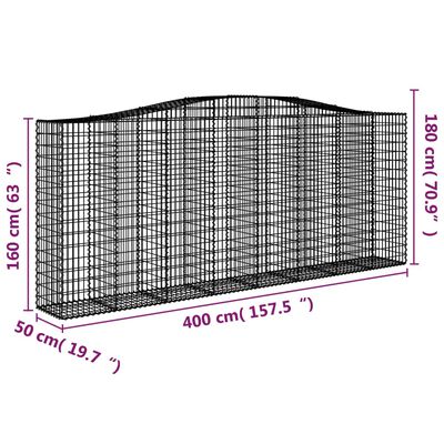 vidaXL Gabionkurver buede 6 stk 400x50x160/180 cm galvanisert jern