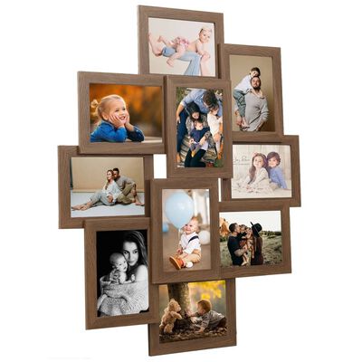 vidaXL Fotorammekollasj for 10x(13x18 cm) bilde lysebrun MDF