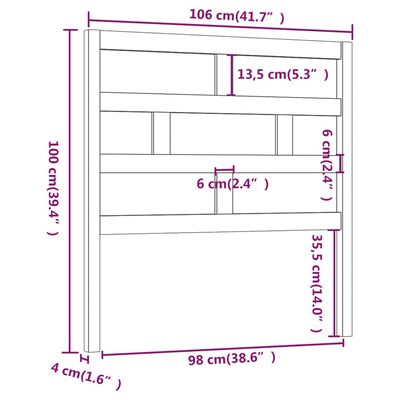 vidaXL Sengegavl svart 106x4x100 cm heltre furu