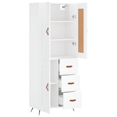 vidaXL Highboard høyglans hvit 69,5x34x180 cm konstruert tre