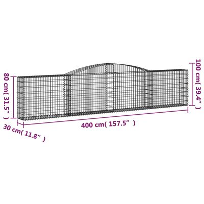 vidaXL Gabionkurver buede 10 stk 400x30x80/100 cm galvanisert jern