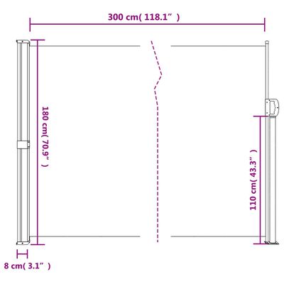 vidaXL Uttrekkbar sidemarkise brun 180x300 cm