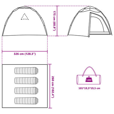 vidaXL Kuppeltelt for camping 4 personer grønn hurtigutløser