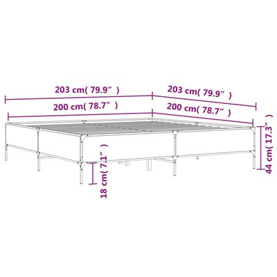 vidaXL Sengeramme røkt eik 200x200 cm konstruert tre og metall