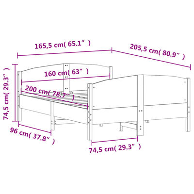 vidaXL Sengeramme uten madrass 160x200 cm heltre furu