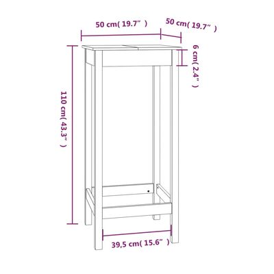 vidaXL Barbord 50x50x110 cm heltre furu