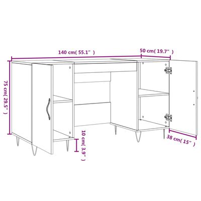 vidaXL Skrivebord røkt eik 140x50x75 cm konstruert tre