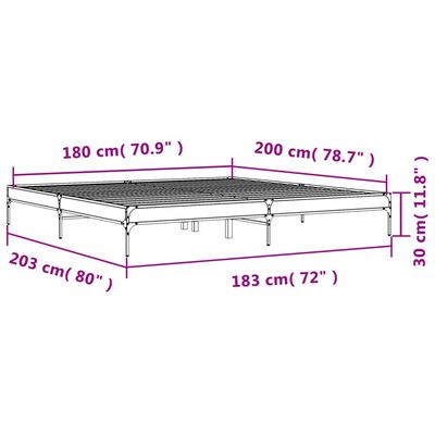 vidaXL Sengeramme røkt eik 180x200 cm konstruert tre og metall