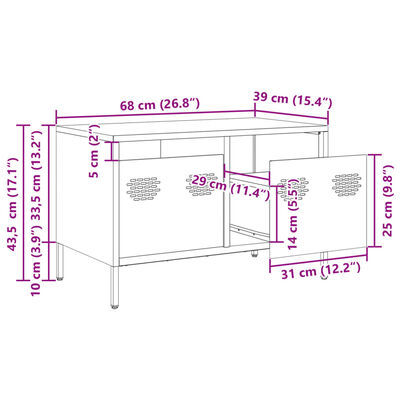 vidaXL TV-benk svart 68x39x43,5 cm kaldvalset stål