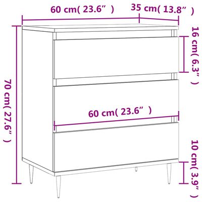 vidaXL Skjenk hvit 60x35x70 cm konstruert tre