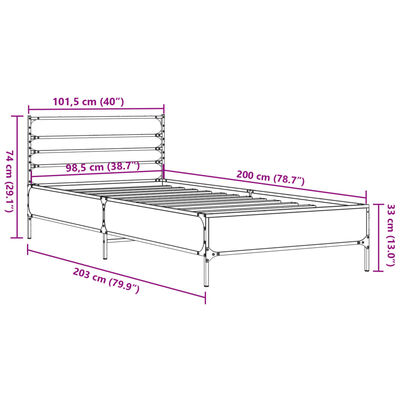 vidaXL Sengeramme røkt eik 100x200 cm konstruert tre og metall