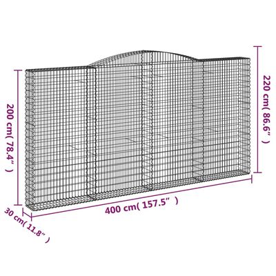 vidaXL Gabionkurver buede 5 stk 400x30x200/220 cm galvanisert jern