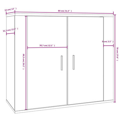 vidaXL Skjenk hvit 80x33x70 cm konstruert tre