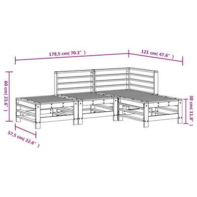 vidaXL Hagesofagruppe 4 deler svart heltre furu