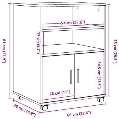 vidaXL Rulleskap gammelt tre 60x48x81 cm konstruert tre