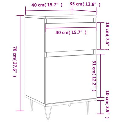 vidaXL Skjenker 2 stk hvit 40x35x70 cm konstruert tre