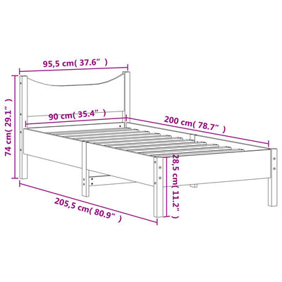 vidaXL Sengeramme uten madrass voksbrun 90x200 cm heltre furu