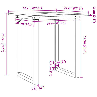 vidaXL Spisebord O-ramme 70x70x75 cm heltre furu og støpejern