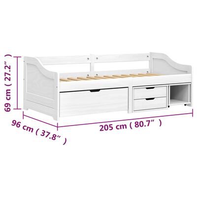 vidaXL Dagseng med 3 skuffer IRUN hvit 90x200 cm heltre furu