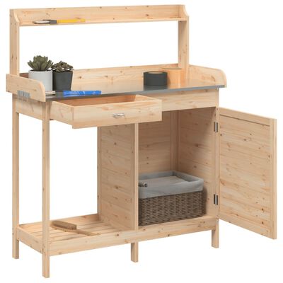 vidaXL Pottebord med skap 110,5x45x124,5 cm heltre gran