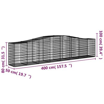 vidaXL Gabionkurver buede 9 stk 400x50x80/100 cm galvanisert jern