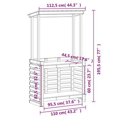 vidaXL Utendørs barbord med tak 112,5x57x195,5 cm heltre furu