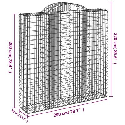 vidaXL Gabionkurver buede 5 stk 200x50x200/220 cm galvanisert jern