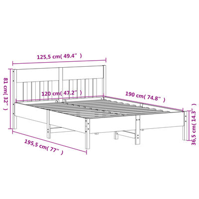 vidaXL Sengeramme uten madrass hvit 120x190 cm heltre furu