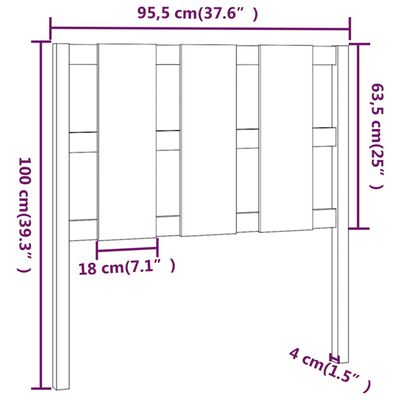 vidaXL Sengegavl svart 95,5x4x100 cm heltre furu