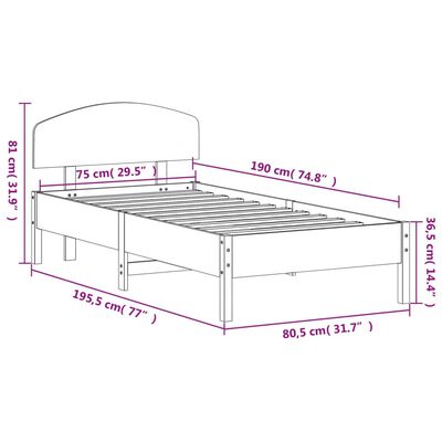 vidaXL Sengeramme uten madrass hvit 75x190 cm heltre furu