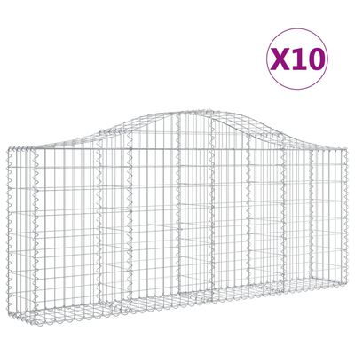 vidaXL Gabionkurver buede 10 stk 200x30x80/100 cm galvanisert jern