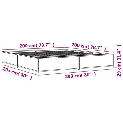 vidaXL Sengeramme brun eik 200x200 cm konstruert tre og metall