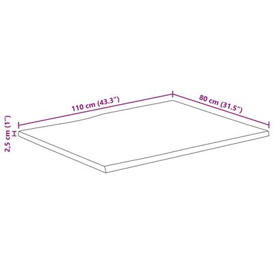 vidaXL Bordplate naturlig kant 110x80x2,5 cm grovt heltre mangotre