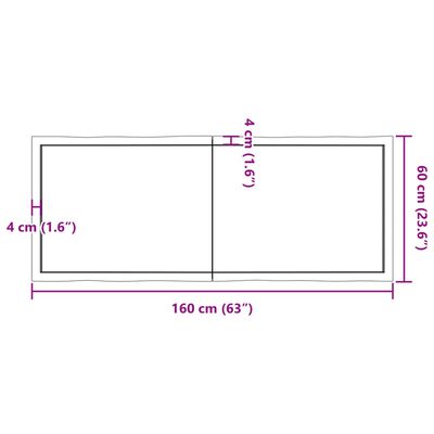 vidaXL Bordplate 160x60x(2-6) cm ubehandlet heltre eik naturlig kant