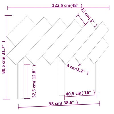 vidaXL Sengegavl honningbrun 122,5x3x80,5 cm heltre furu