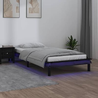 vidaXL Sengeramme med LED svart 90x190 cm Single heltre