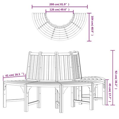 vidaXL Halvrund trebenk Ø208 cm heltre eukalyptus