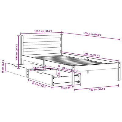 vidaXL Sengeramme uten madrass hvit 100x200 cm heltre furu