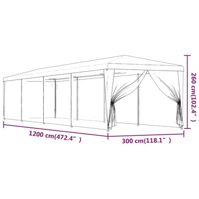 vidaXL Festtelt med 10 sidevegger av netting blå 3x12 m HDPE