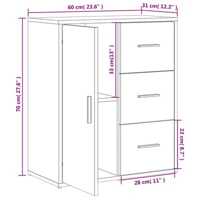 vidaXL Skjenker 2 hvit 60x31x70 cm konstruert tre