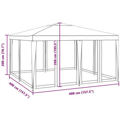 vidaXL Festtelt med 8 sidevegger av netting hvit 4x4 m HDPE