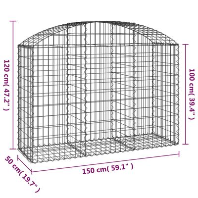 vidaXL Gabionkurv buet 150x50x100/120 cm galvanisert jern