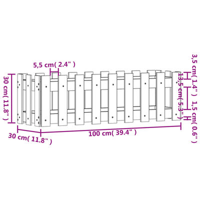 vidaXL Høybed med gjerdedesign hvit 100x30x30 cm heltre furu