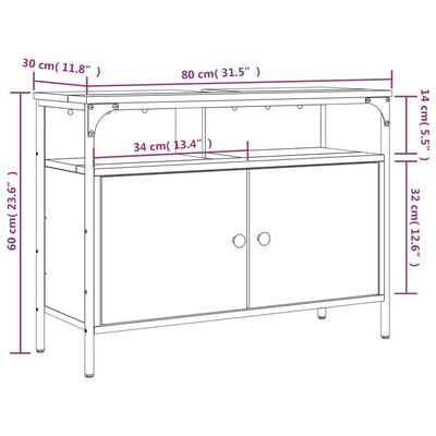 vidaXL Servantskap grå sonoma 80x30x60 cm konstruert tre