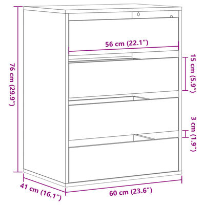 vidaXL Kommode hvit 60x41x76 cm konstruert tre