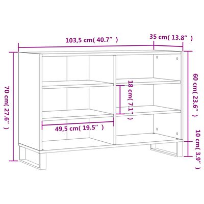 vidaXL Skjenk betonggrå 103,5x35x70 cm konstruert tre