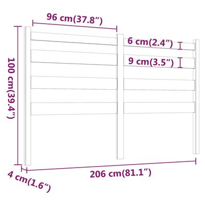 vidaXL Sengegavl hvit 206x4x100 cm heltre furu